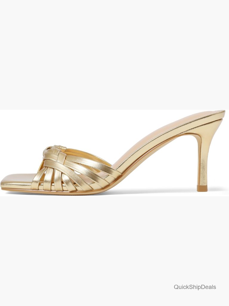 Woven Square Toe Kitten Heel Mule Sandals, 3 Inch Heels, Slip On Dressy Shoes